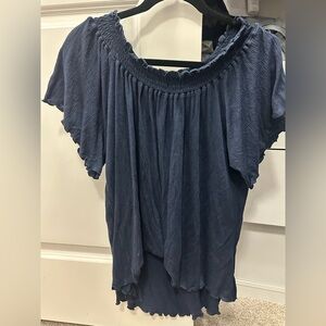 Nation LTD Blue Ruffled Blouse with Short Sleeves